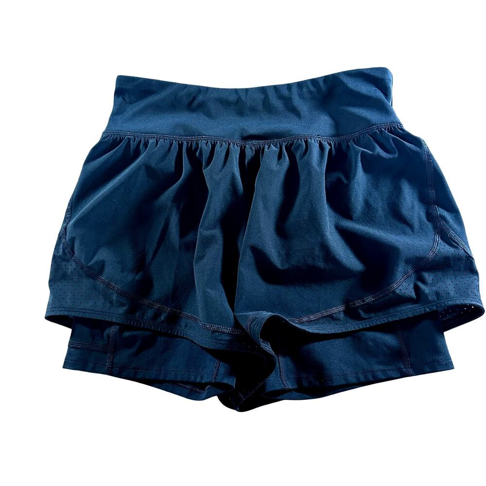 SPANX ACTIVE SHORTS WOMEN‎ M BLACK HIGH RISE 2-IN-1 LINED ATHLETIC